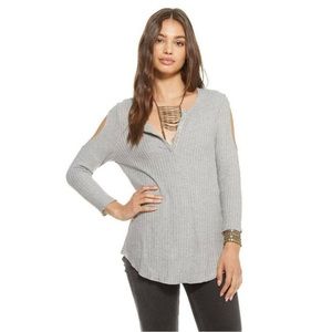 *WHITE* NWT, Chaser, Women’s, THERMAL 3/4 SLEEVE DOUBLE COLD SHOULDER HENLEY‎